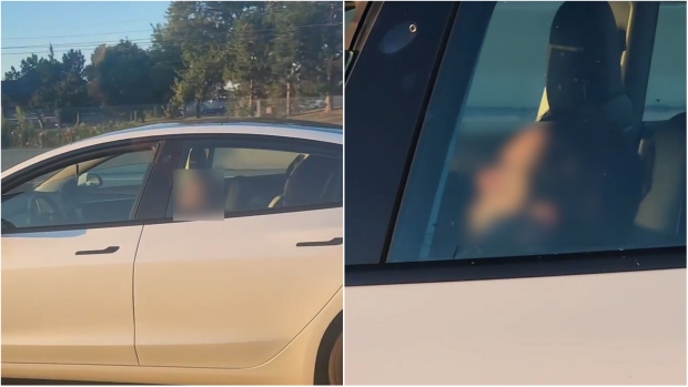 De Tesla-bestuurder lijkt te slapen terwijl de auto 100 km/u overschrijdt in QEW